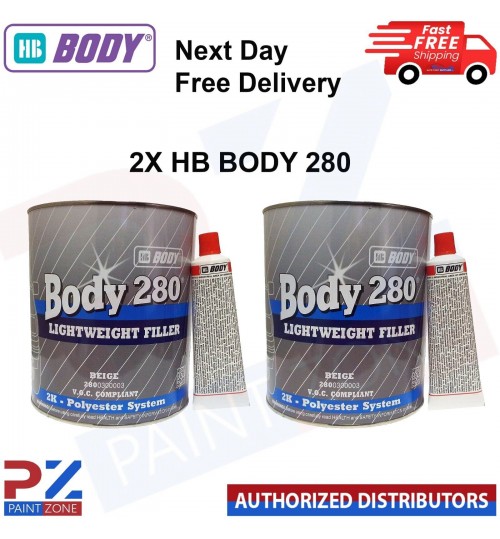 2 x HB Body body 280 3 Litre Body filler Beige Lightweight 2K Polyester filler